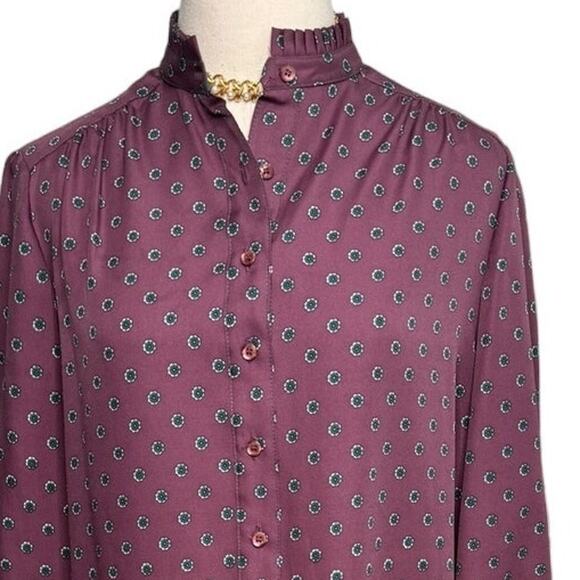 Vintage 70s/80s Schrader Sport ruffle collar floral shirt shift dress size M - Picture 2 of 7